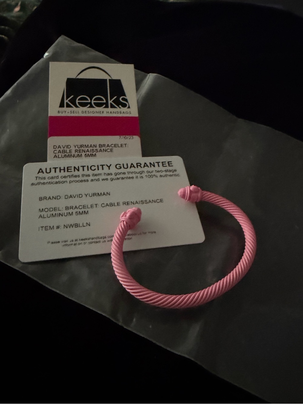 David Yurman Pink Cable Renaissance Aluminum Cuff Bracelet